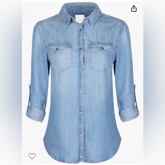 COPY - Design by Olivia Women's Long/Roll Up Sleeve Button Down Denim Chambray … - Picture 1 of 5